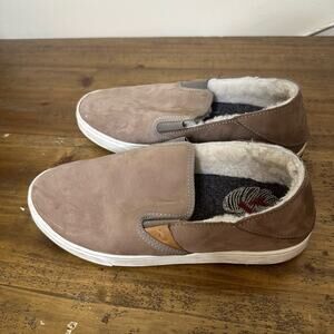 Olukai Women's Pehuea Heu Slip On Sneakers Tan Suede Leather Shearling Size 7